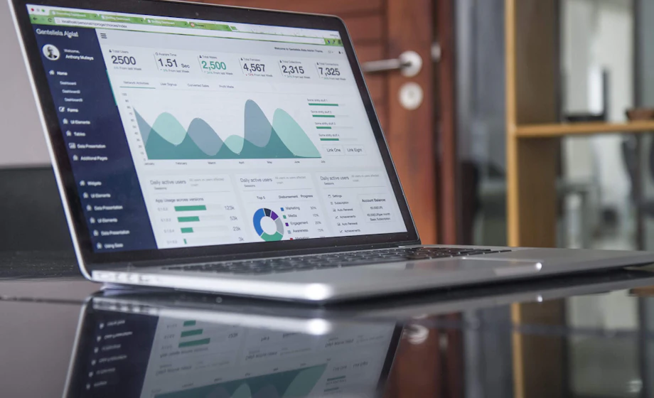 Business analytics and financial data on a laptop screen